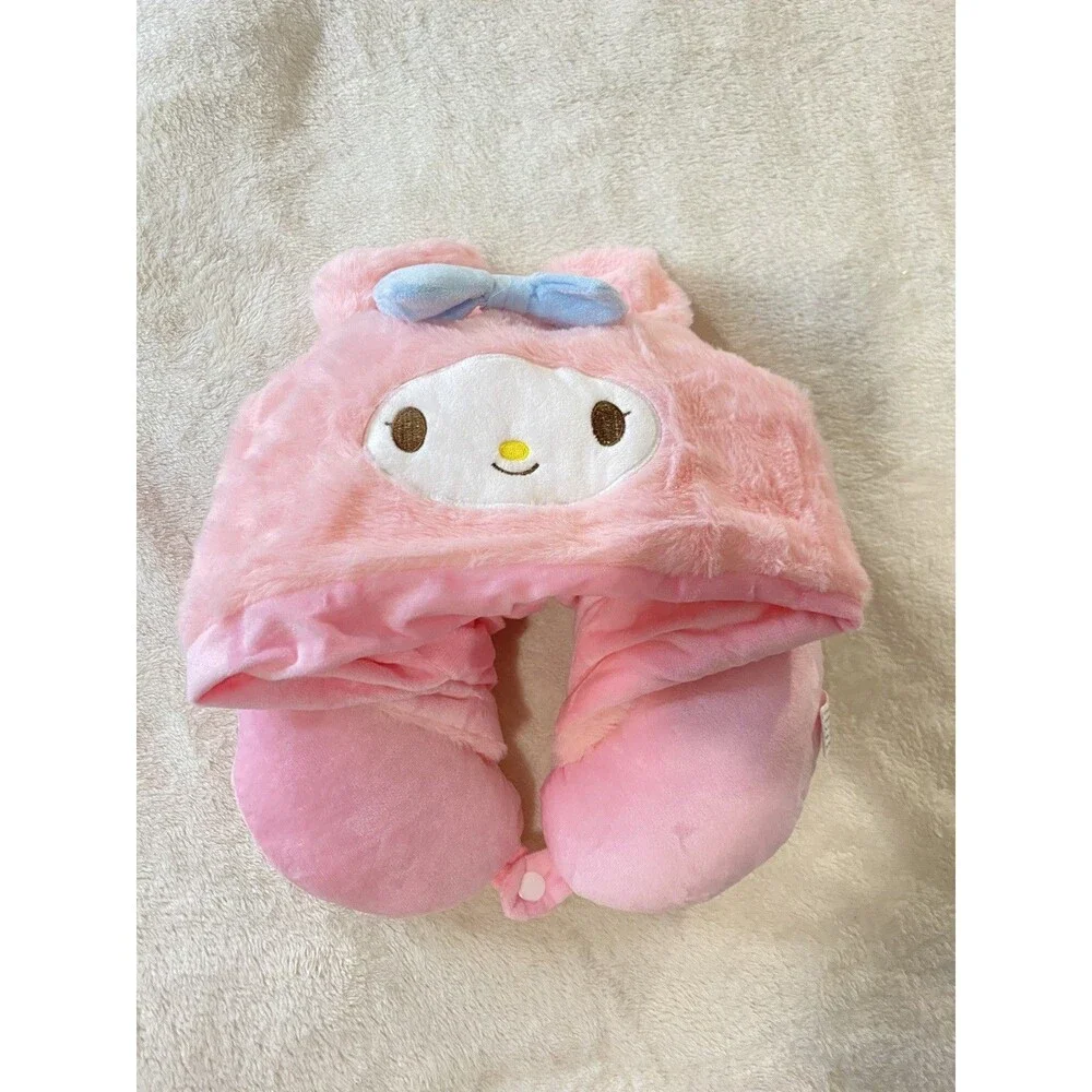 Sanrio My Melody Hooded Travel Neck Pillow Convertible Plush Pink Cute Kawaii